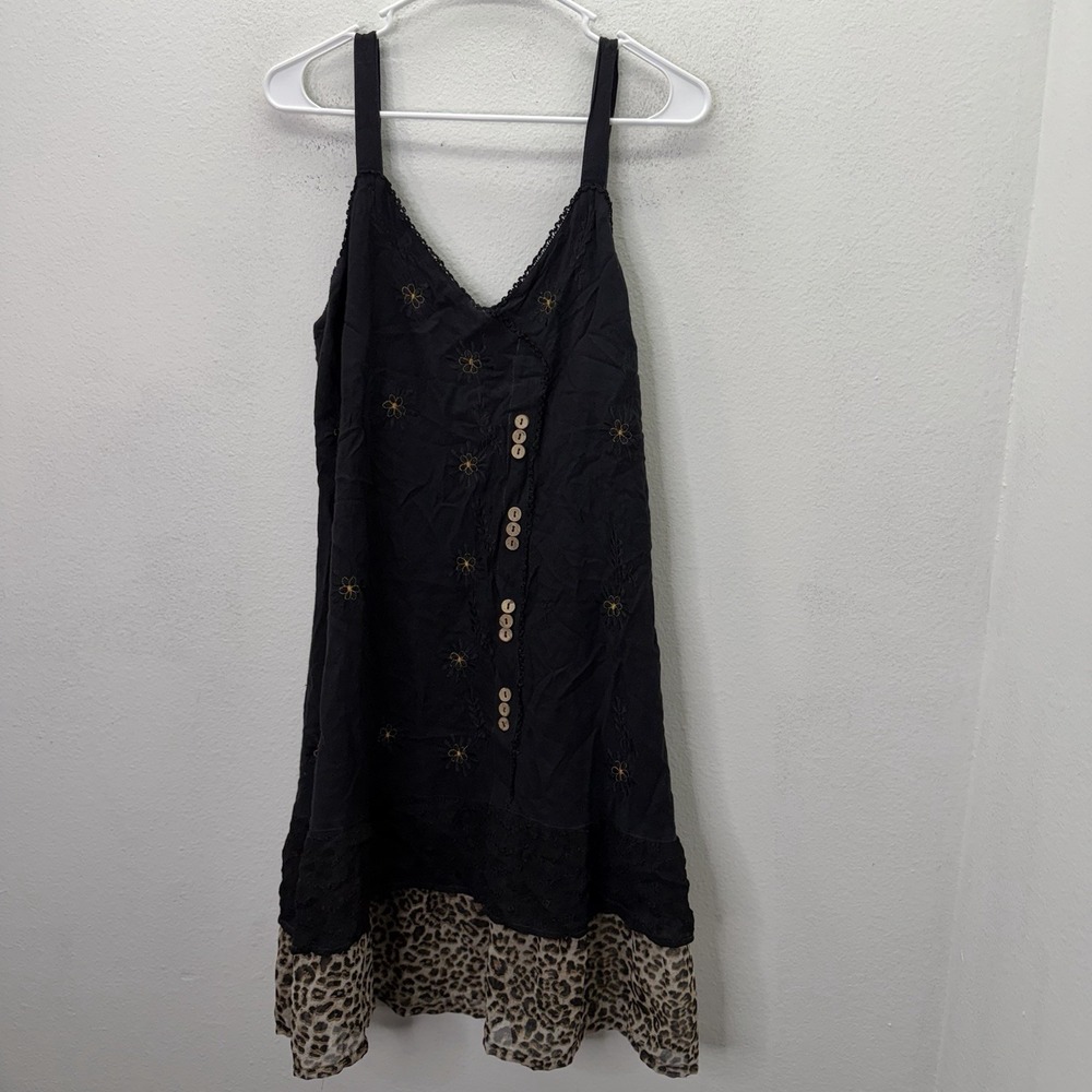 VTG Raya Sun Embroidered Floral Button Front Mini Dress Sz L Boho Cottagecore